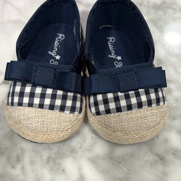 rising Star Baby Girl Espadrilles Navy Blue Gingham Bow 6-9 months - Picture 2 of 6